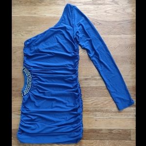 Blue One Sleeve Mini Dress